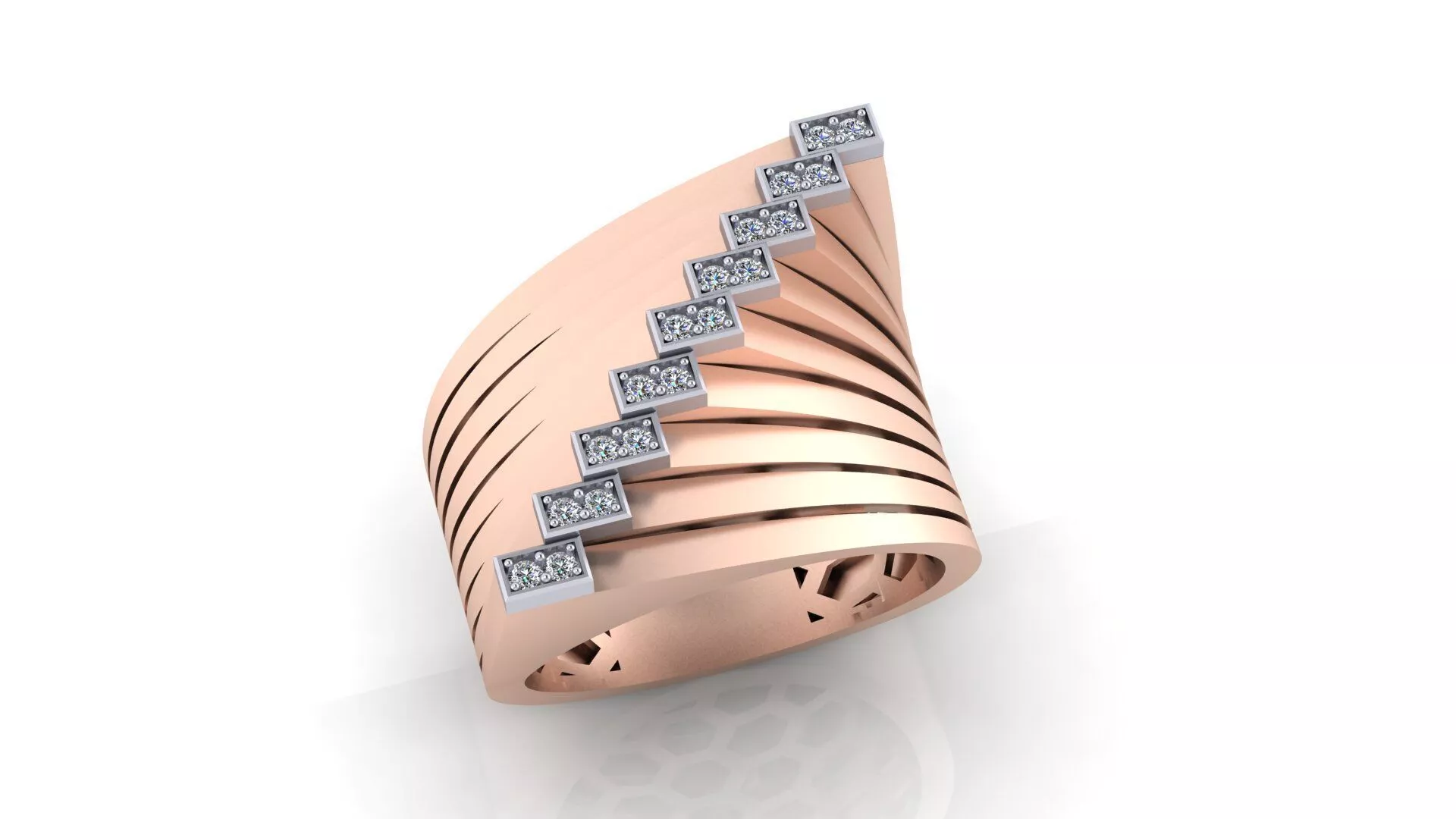 Diagonal Bar Diamond Ring Print Model Wide Band Jewelry CAD 3D print model