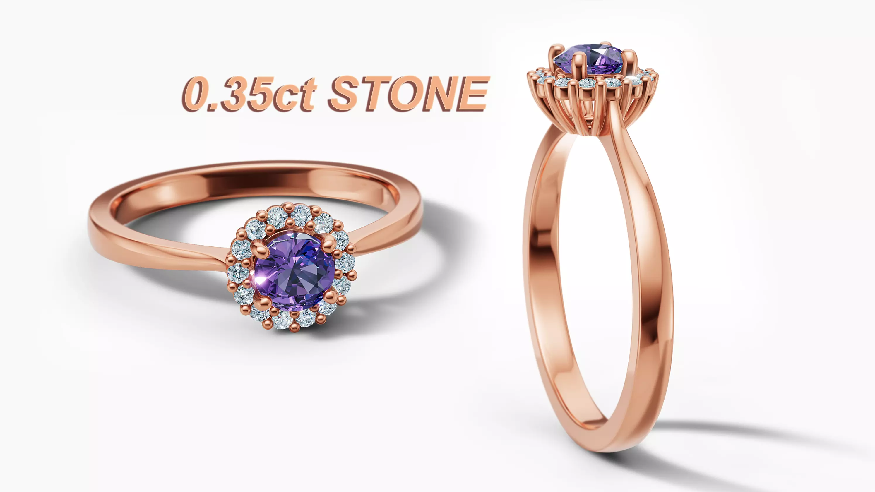 Diana Engagement Diamond Ring 35 pointer Stone Round Halo Ring 3D print model