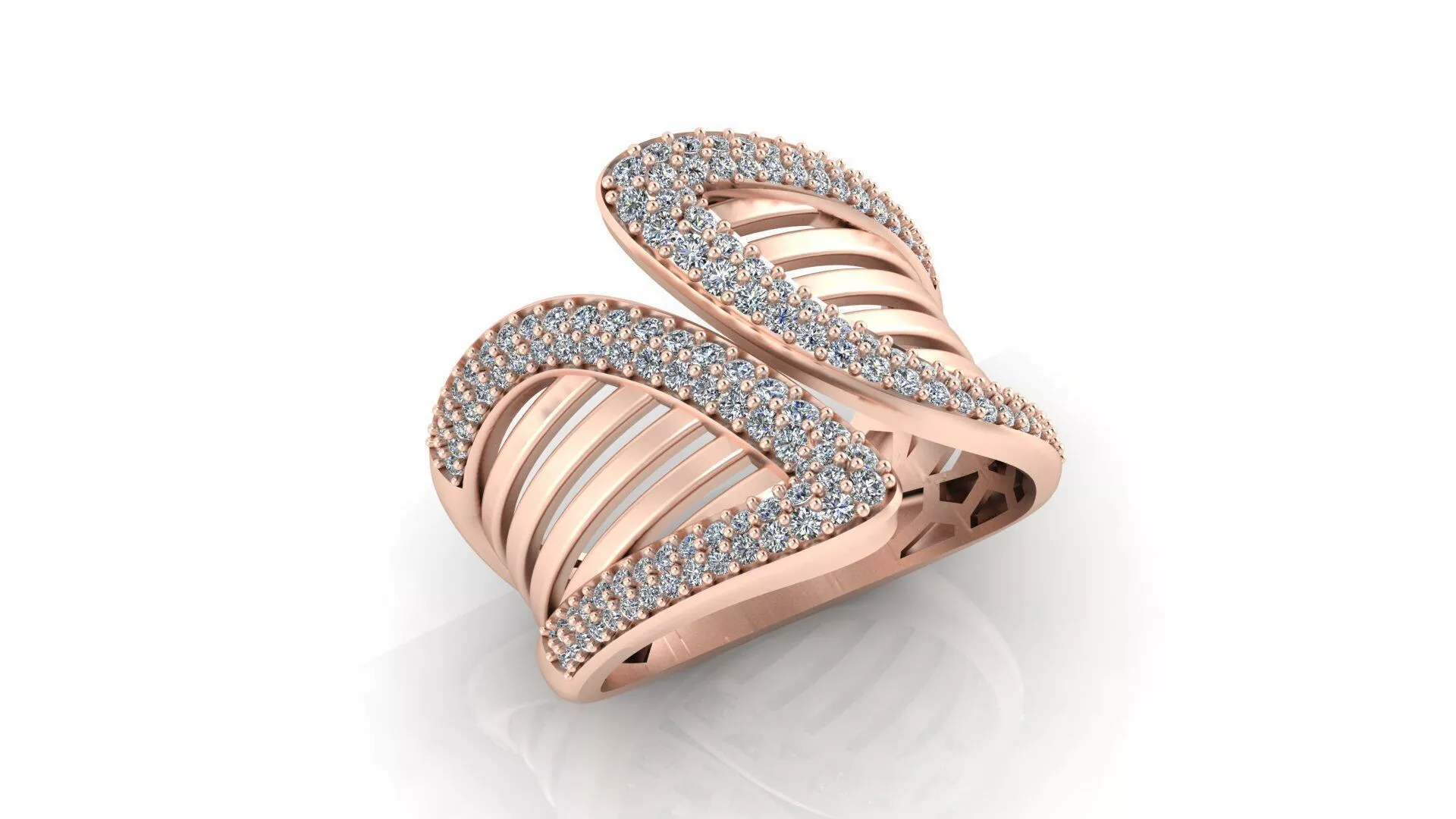 Tiered Cage Wave Ribbon Diamond Ring Print Model Jewelry CAD 3D print model
