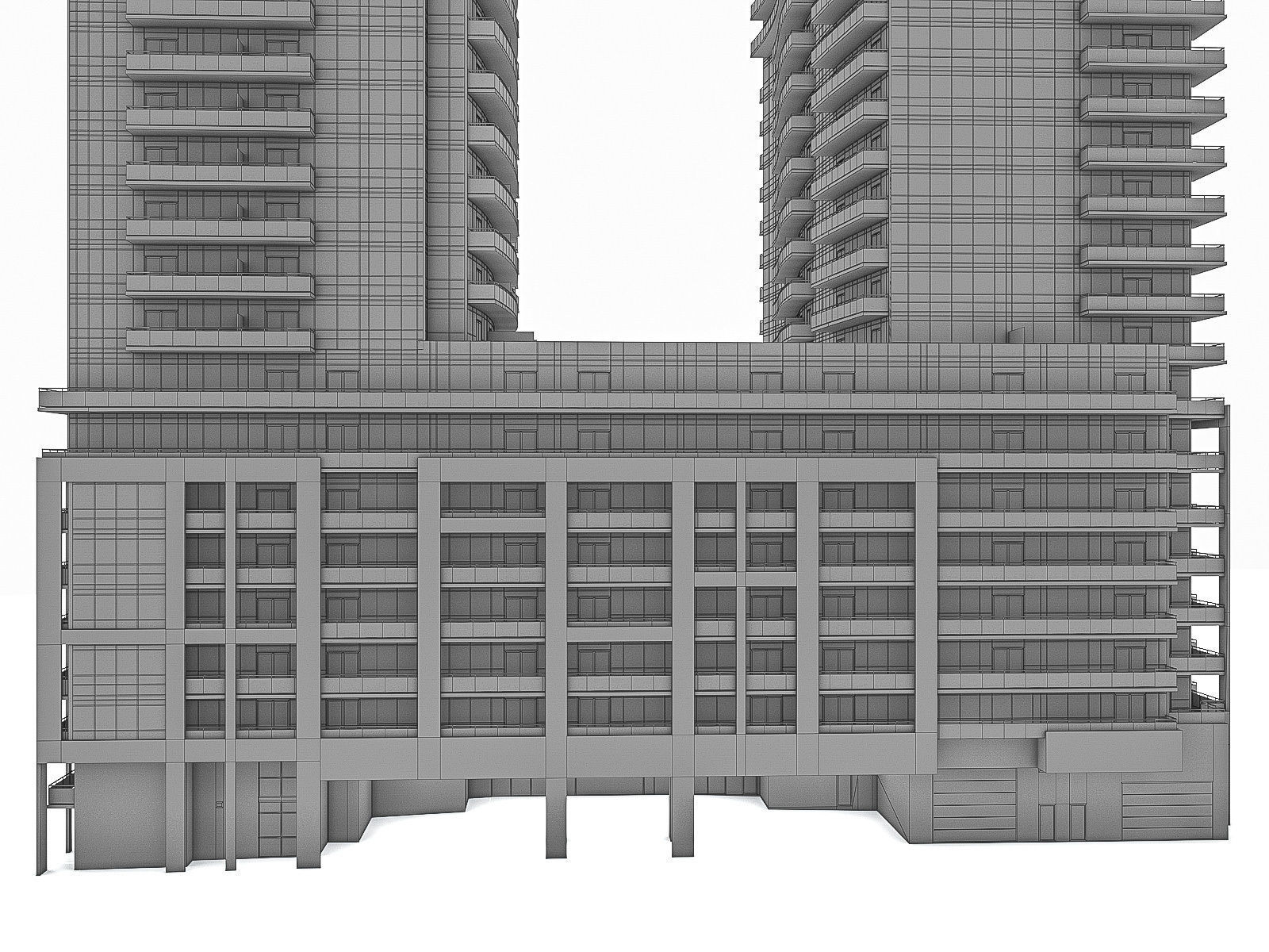 Residential Tower Complex 03 Low-poly 3D model_10
