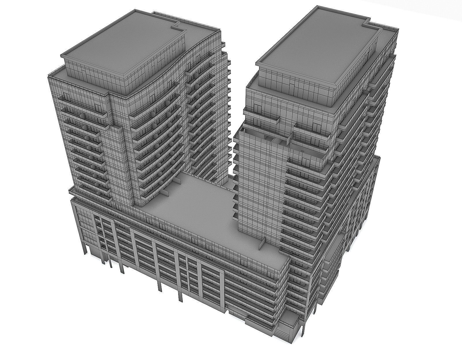 Residential Tower Complex 03 Low-poly 3D model_7
