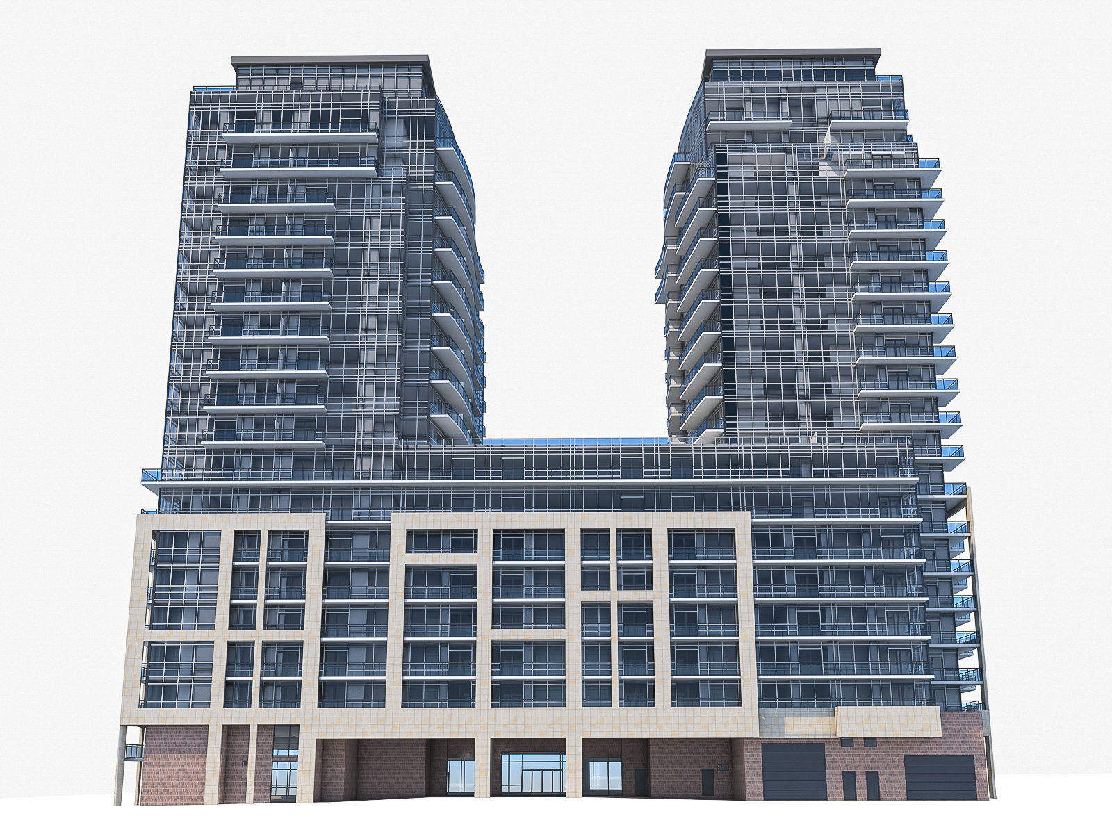Residential Tower Complex 03 Low-poly 3D model_3