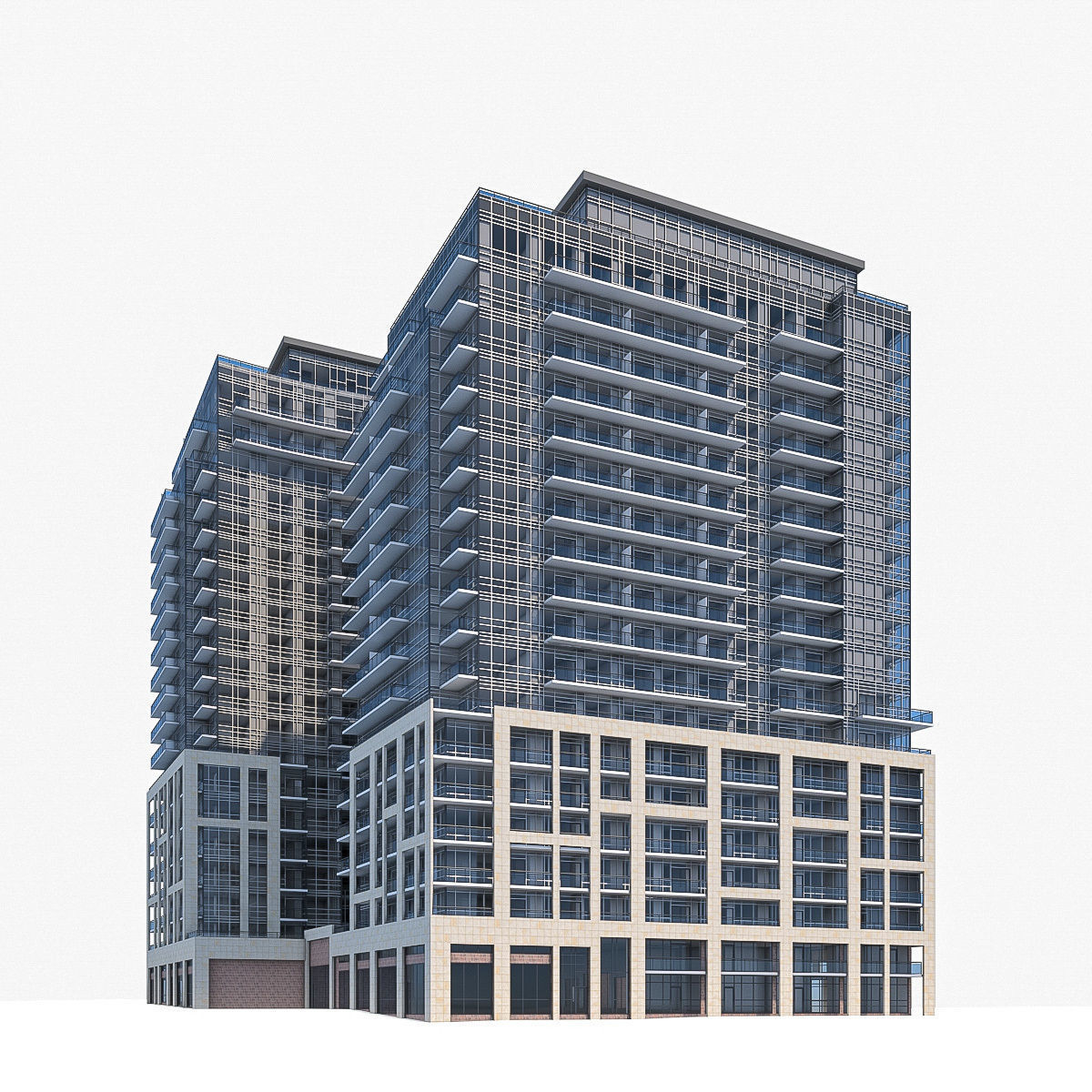 Residential Tower Complex 03 Low-poly 3D model_4
