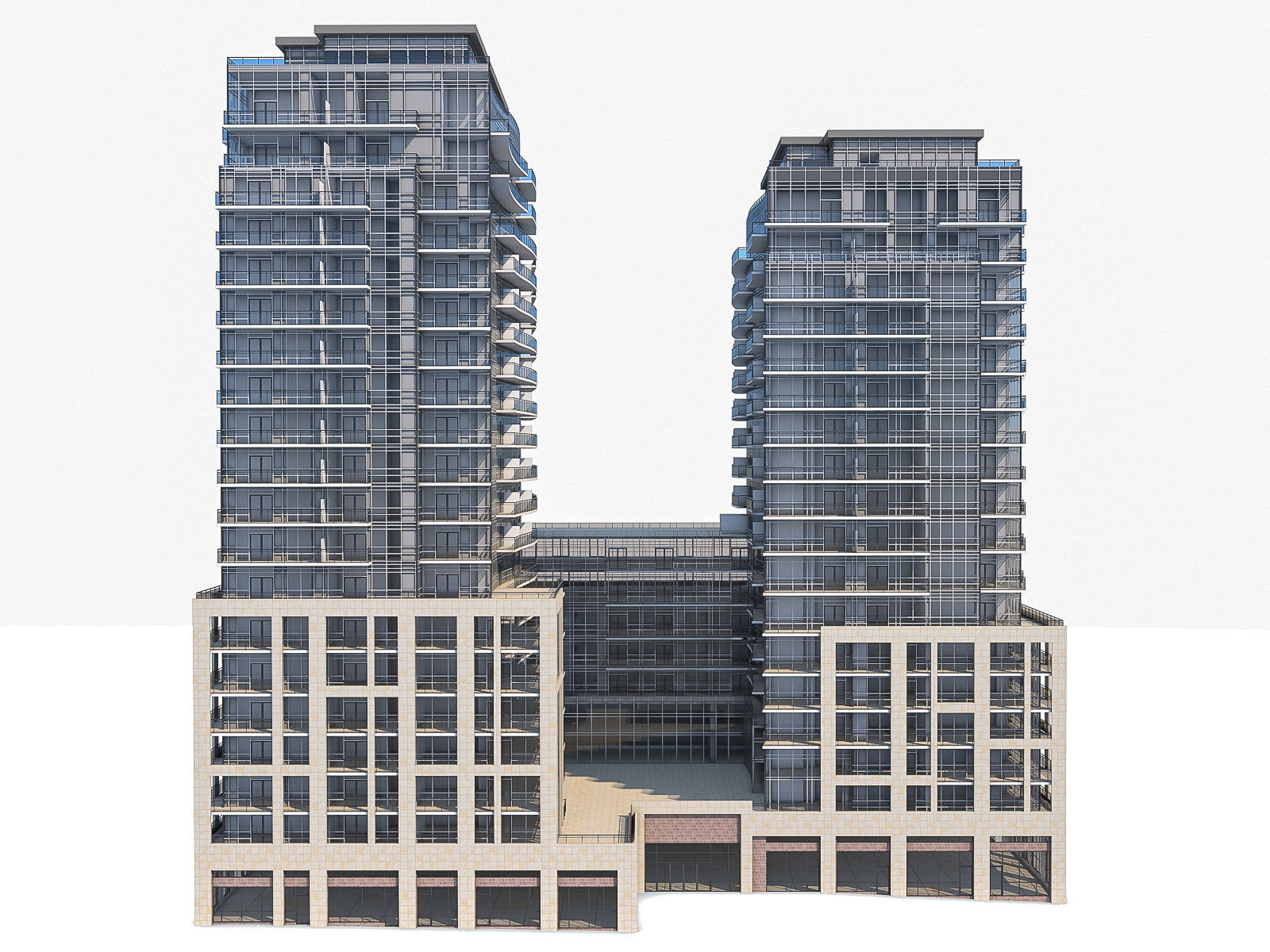 Residential Tower Complex 03 Low-poly 3D model_1
