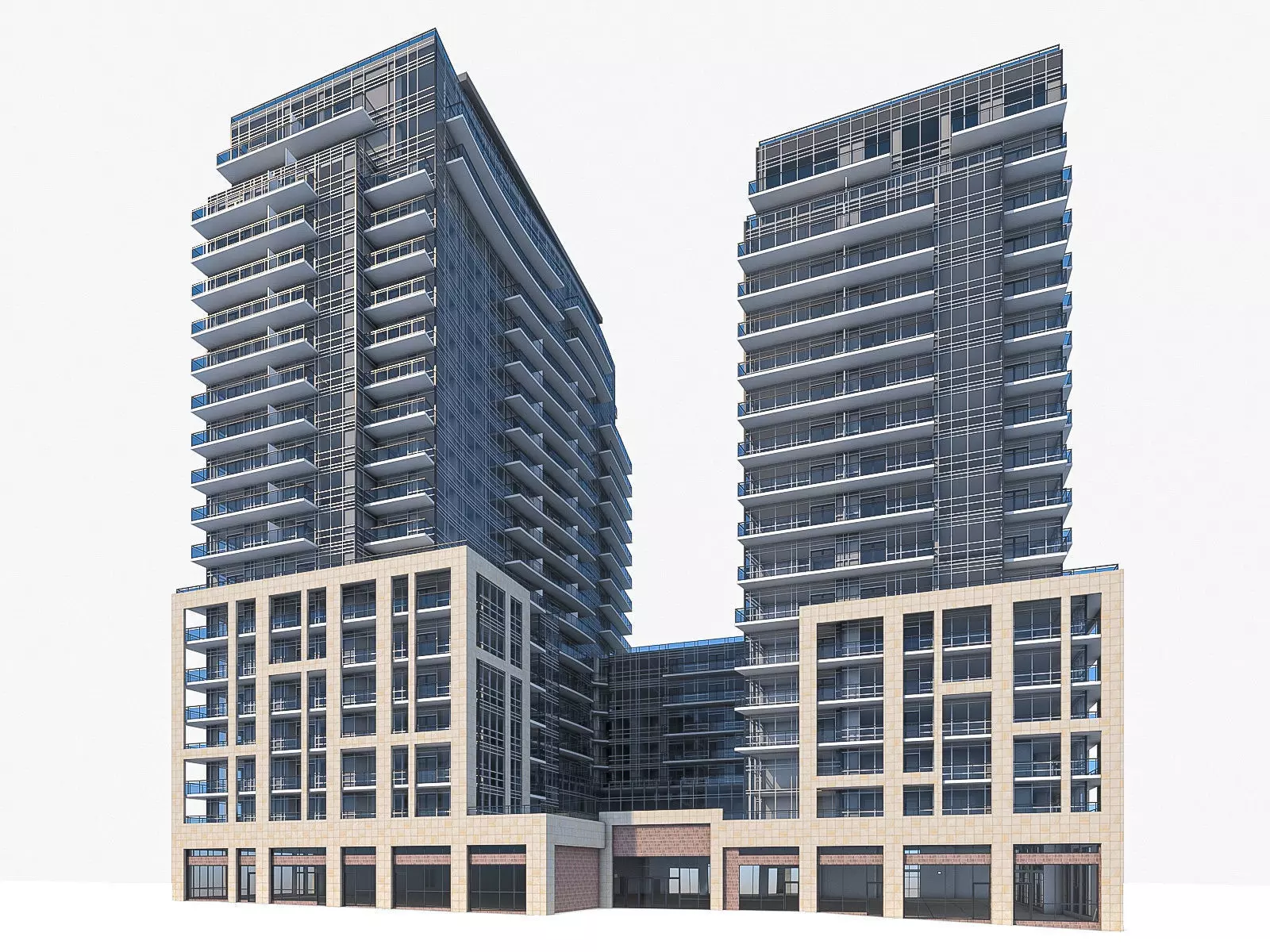 Residential Tower Complex 03 Low-poly 3D model_0