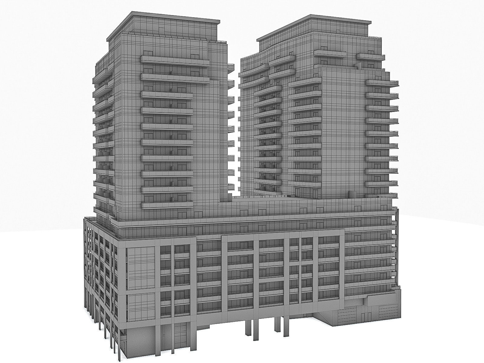 Residential Tower Complex 03 Low-poly 3D model_6
