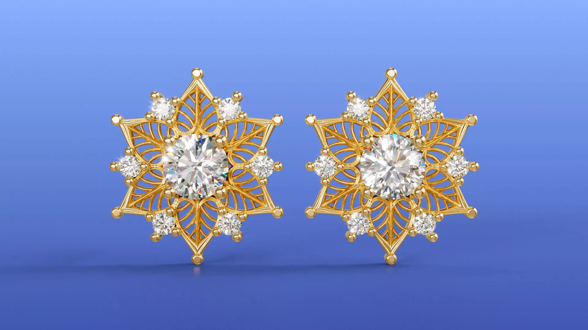 Leaf Texture Diamond Star Stud Earrings Nature Inspire 3D print model