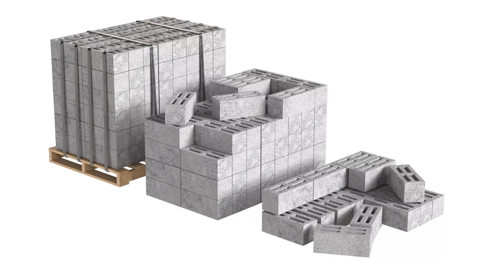 Cinder Block Pallet and Pile 2 Low-poly 3D model