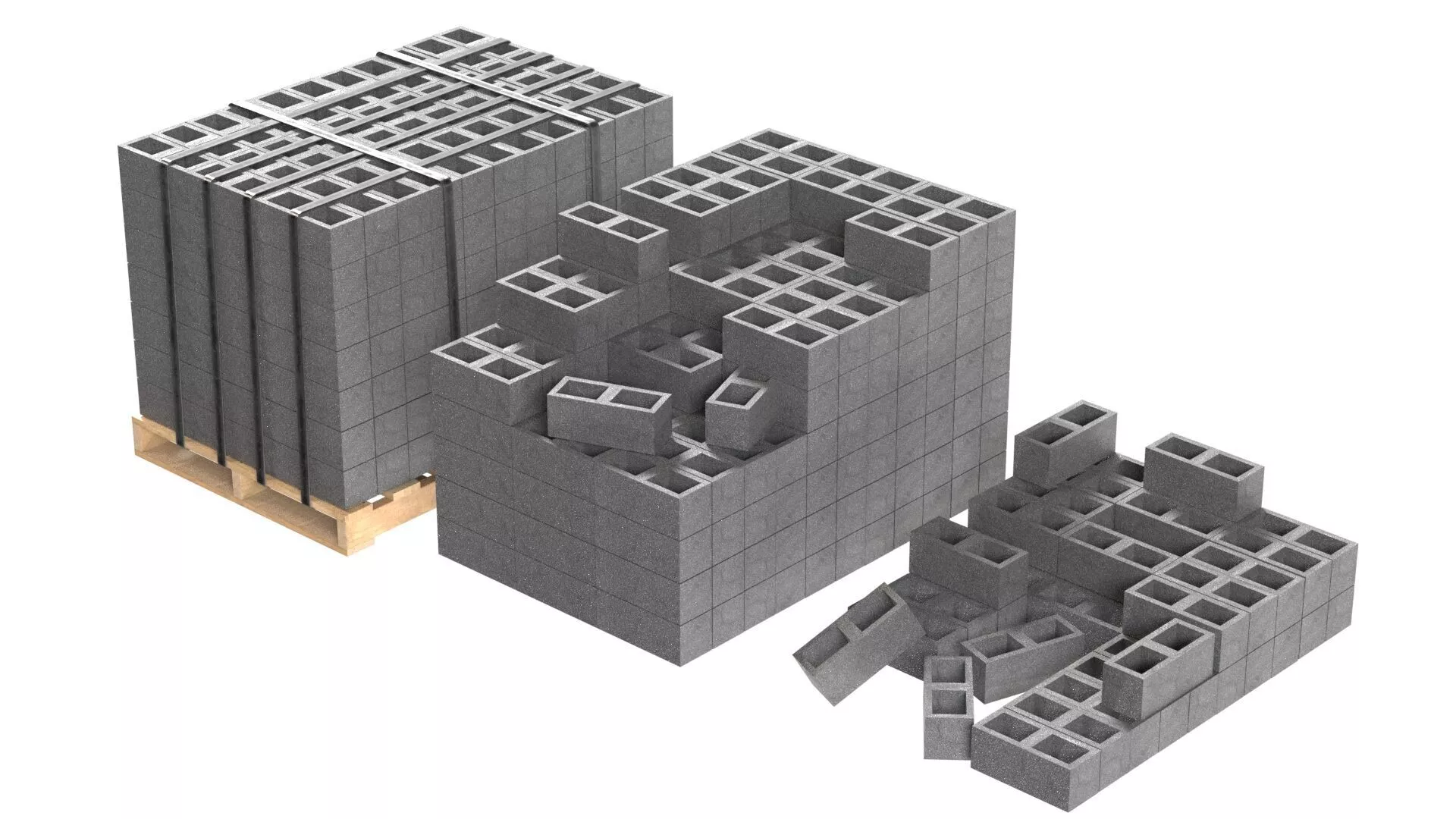 Cinder Block Pallet and Pile 3 Low-poly 3D model