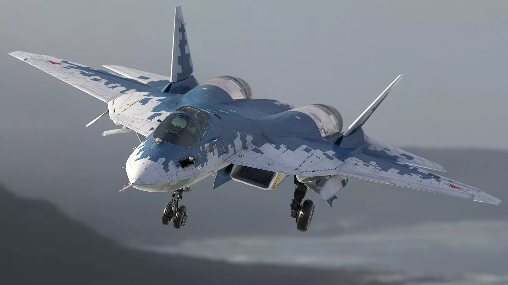 SU 57 Stealth Jet Fighter Pixel Camouflage Rigged 3D model