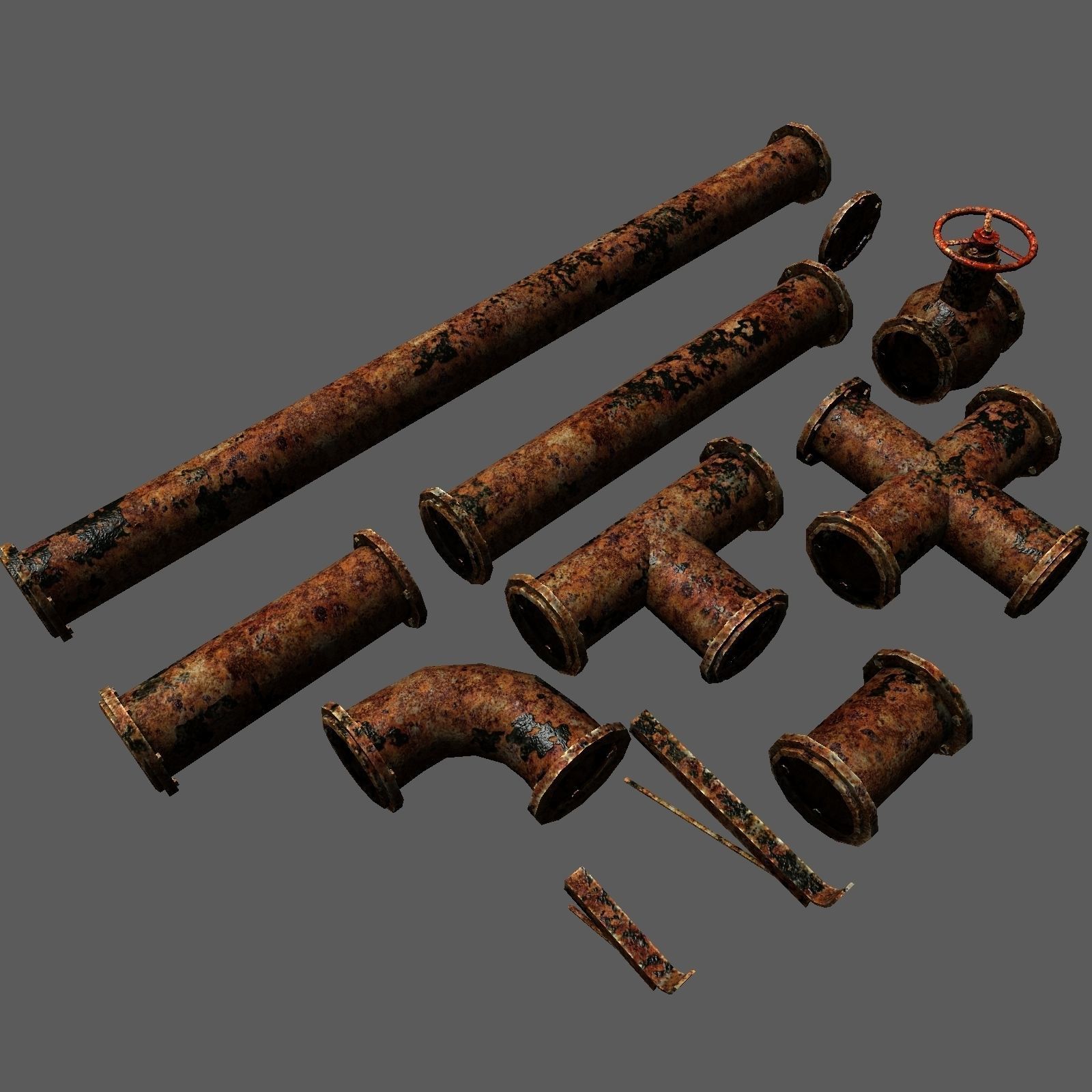 Metal Pipes Set Free low-poly 3D model_7