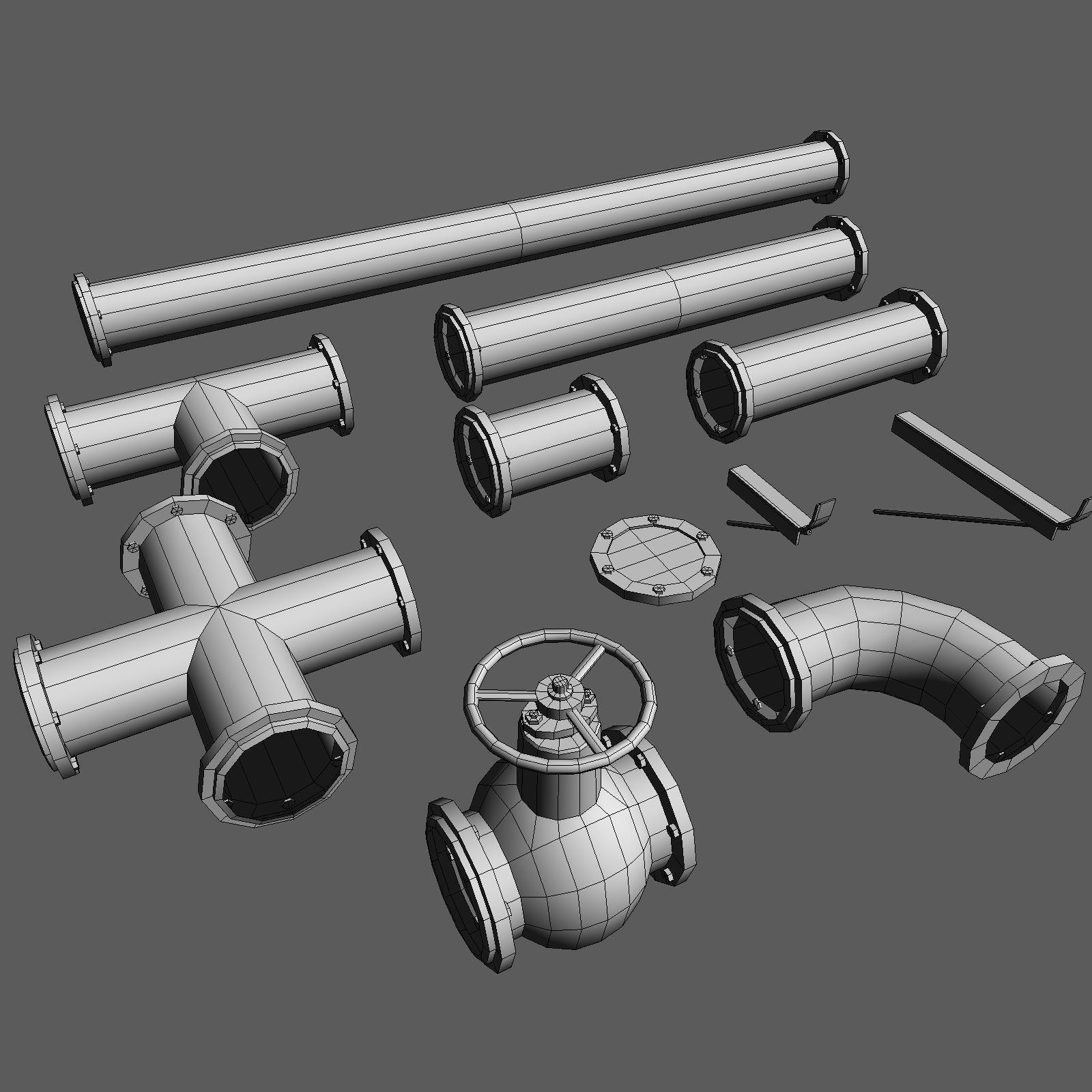 Metal Pipes Set Free low-poly 3D model_4