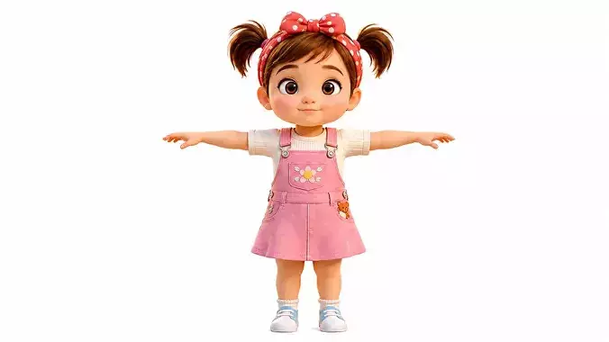 Cute Girl Character Rigged Animated cartoon and GameReady