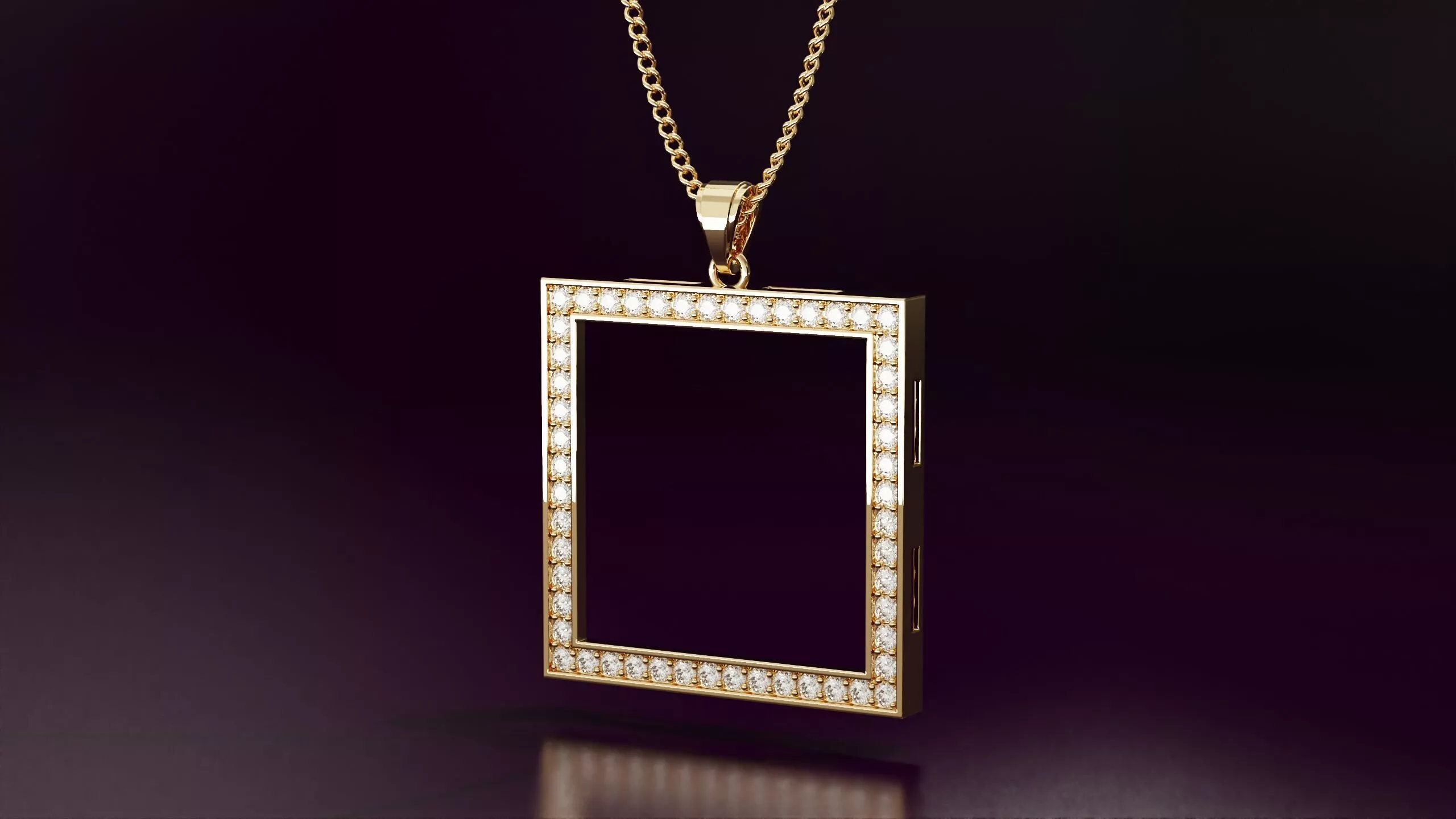 Square pendant with round diamonds 30mm Free 3D print model