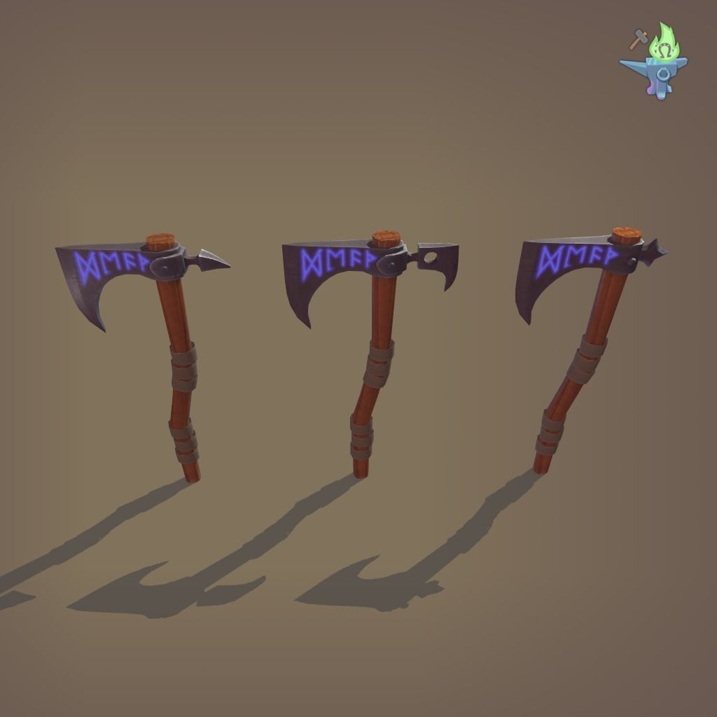 Axe engraved with runic inscriptions Low-poly 3D model
