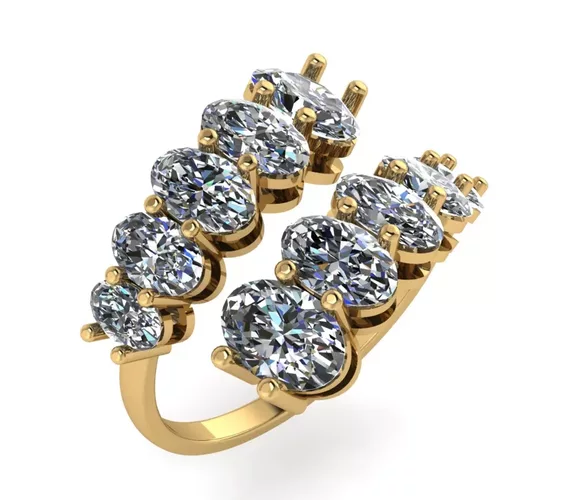 Oval Diamonds Double Row Ring 3D Print Model Ready for Casting