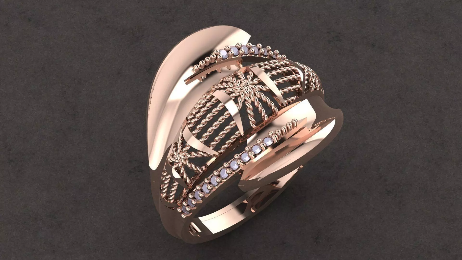 rings3dm rose gold ring with diamonds 3D print model_0
