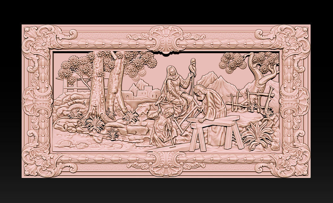   Mural  St Joseph wood carving file stl  OBJ and ZTL  3D print model_1