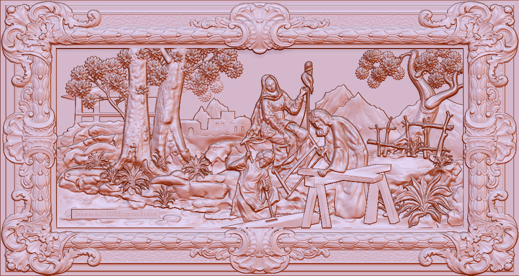   Mural  St Joseph wood carving file stl  OBJ and ZTL  3D print model_3