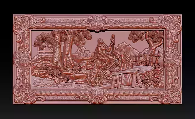   Mural  St Joseph wood carving file stl  OBJ and ZTL  3D print model