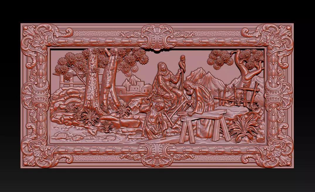   Mural  St Joseph wood carving file stl  OBJ and ZTL  3D print model_0