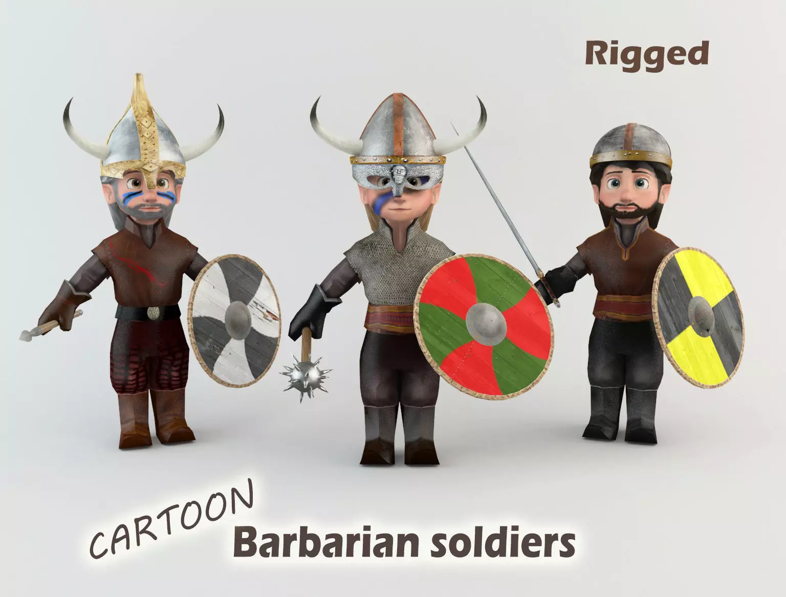 Cartoon Barbarian soldiers Low-poly 3D model_0