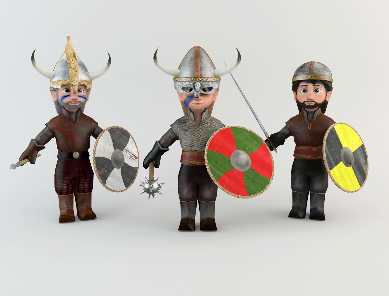 Cartoon Barbarian soldiers Low-poly 3D model_1