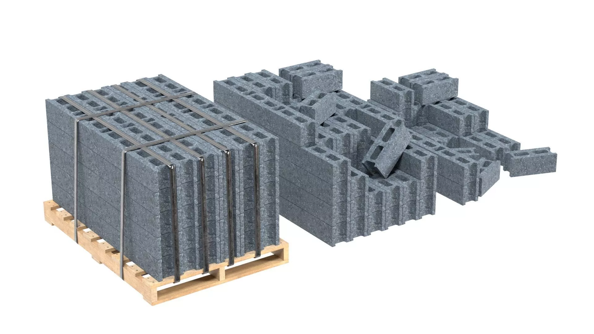 Cinder Block Pallet and Pile 4 Low-poly 3D model