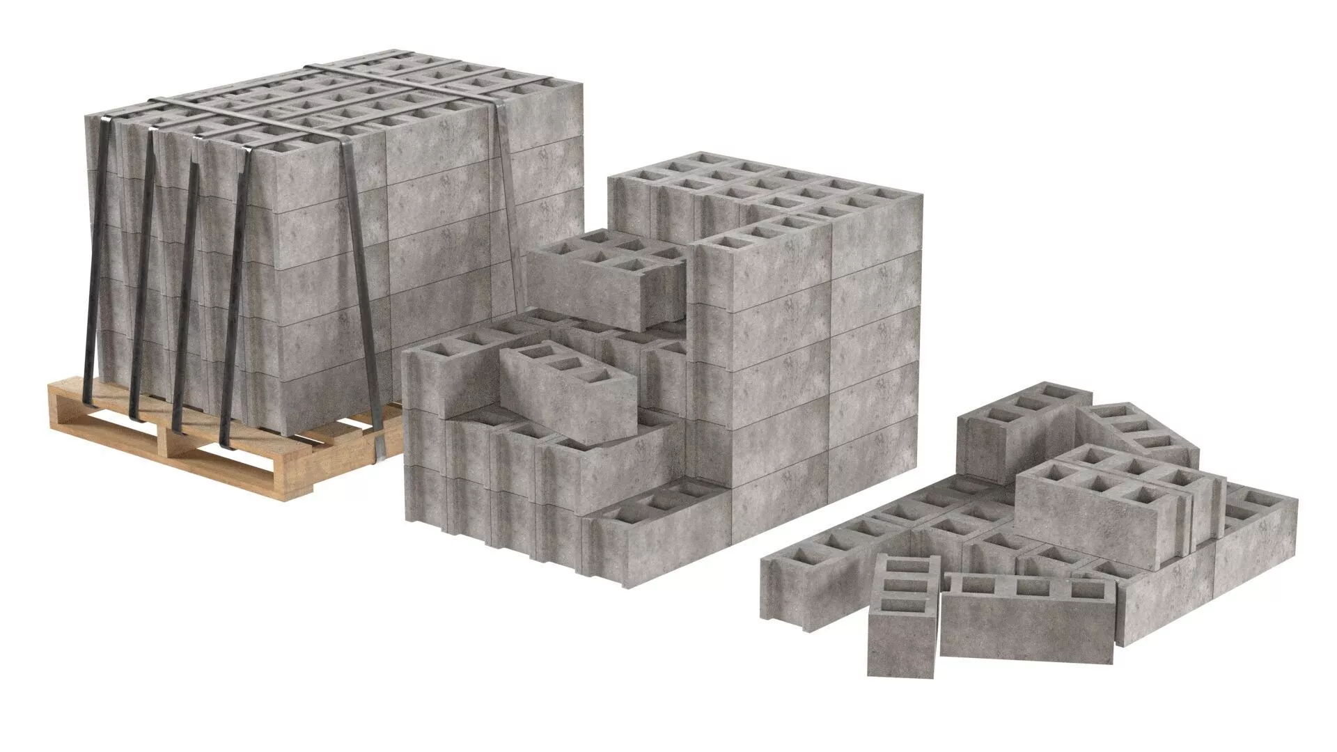 Cinder Block Pallet and Pile 5 Low-poly 3D model