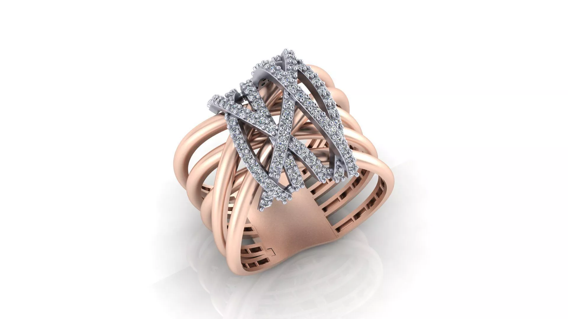 Interwoven Cage Crossover Ring Print Model Diamond Jewelry CAD 3D print model
