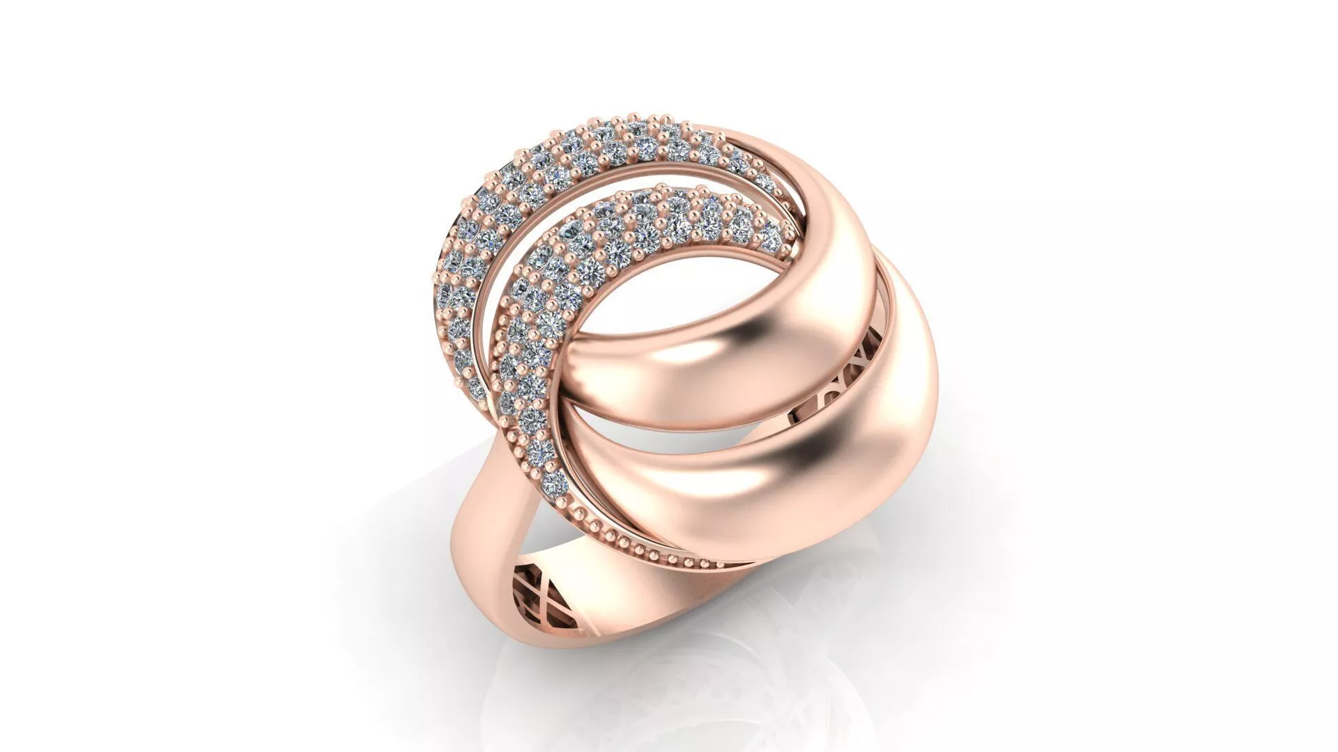 Fluid Overlapping Curve Ring Print Model Diamond Jewelry CAD 3D print model