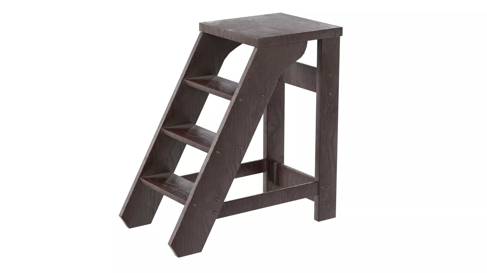 3 Step Wooden Ladder Low-poly 3D model