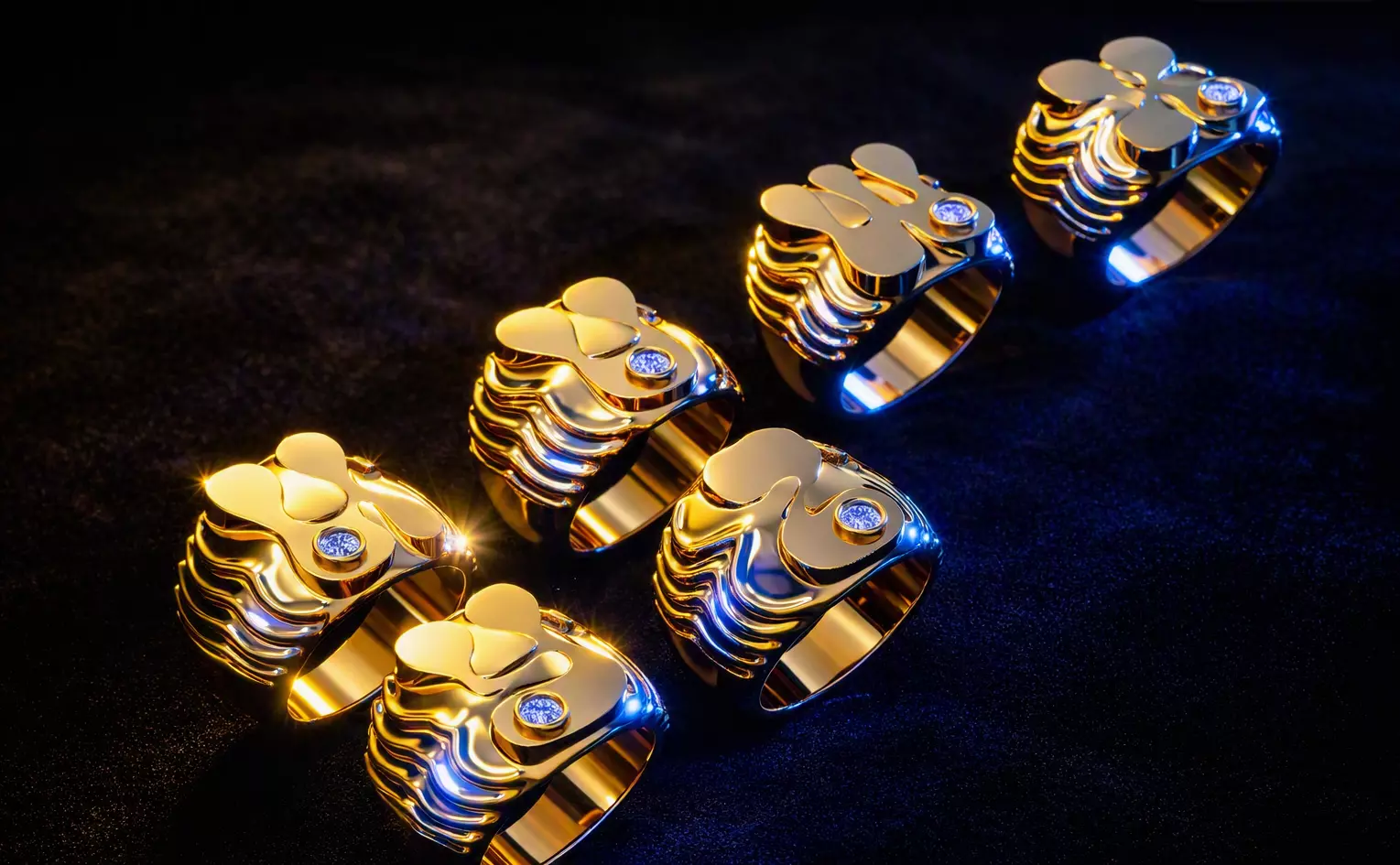 Puffy Alphabet Ring Bundle jewelry 3D model - U-V-W-X-Y-Z 3D print model