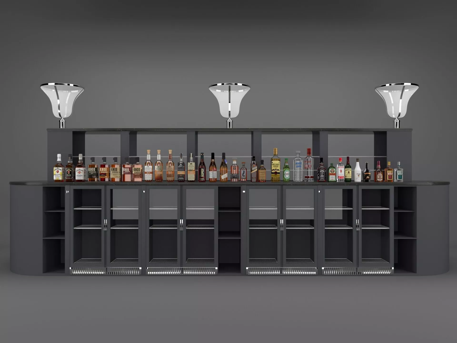 Alcohol bottles pack and bar 3D model