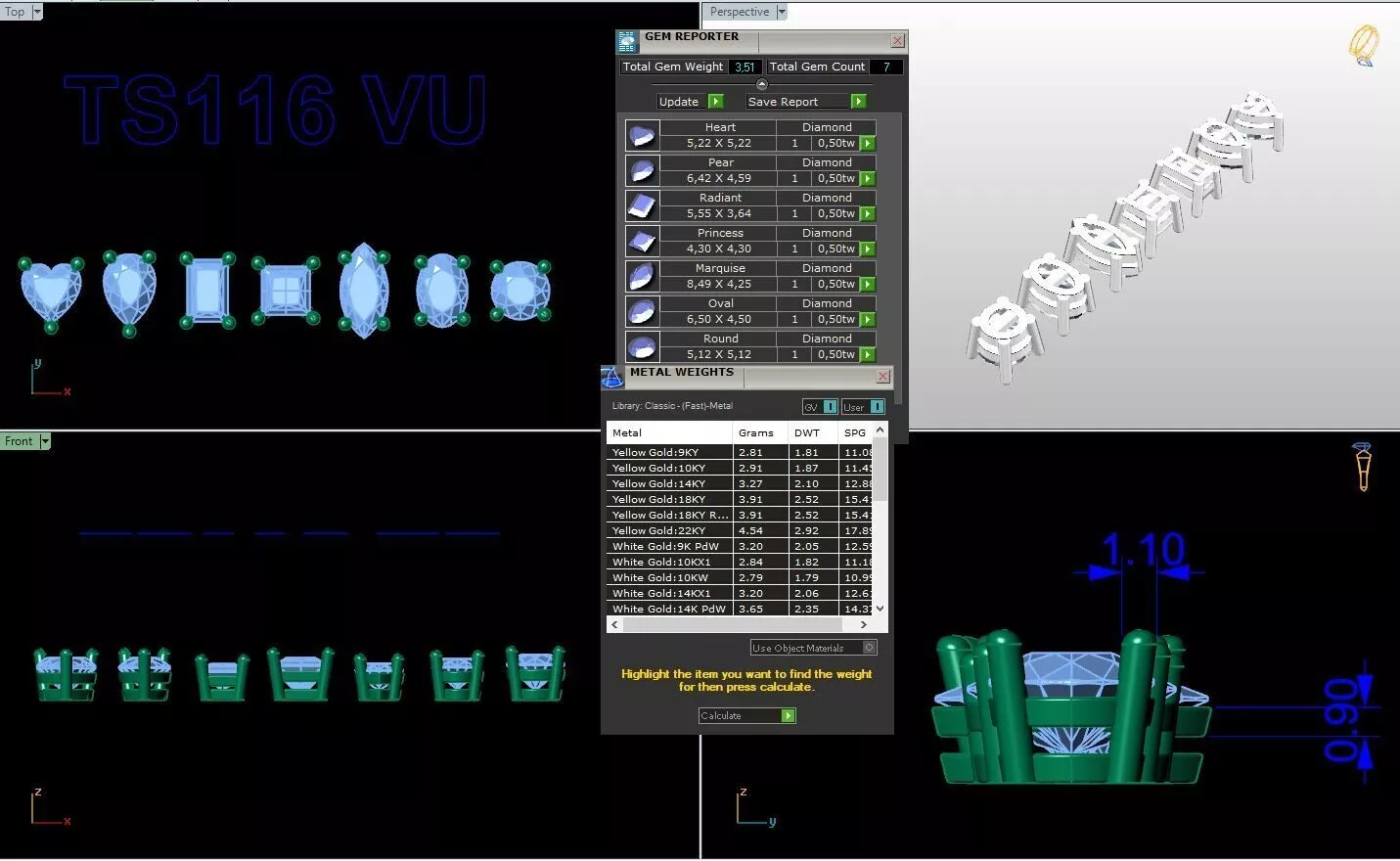 7 Multi Shape half carat Diamond Settings 3D print model