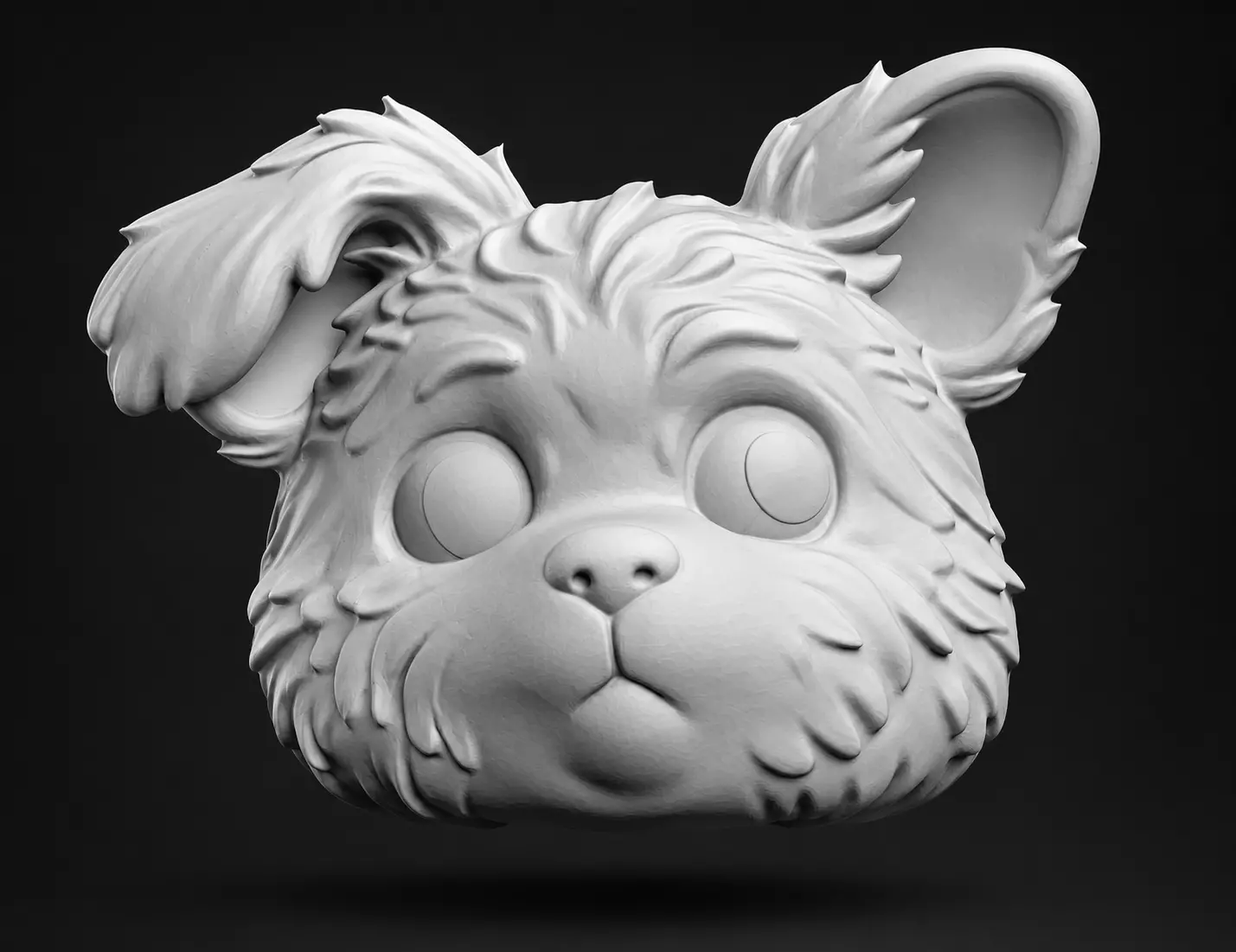Fluffy Dog Head Relief 3D print model