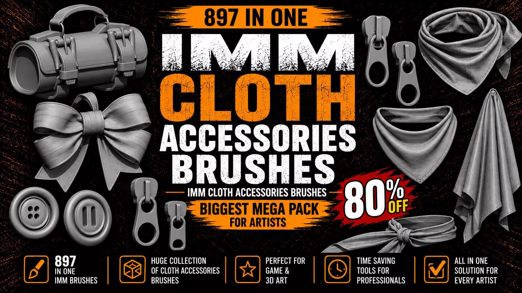 CLOTHING ACCESSORY 897 IMM BRUSHES MEGA PACK 3D model