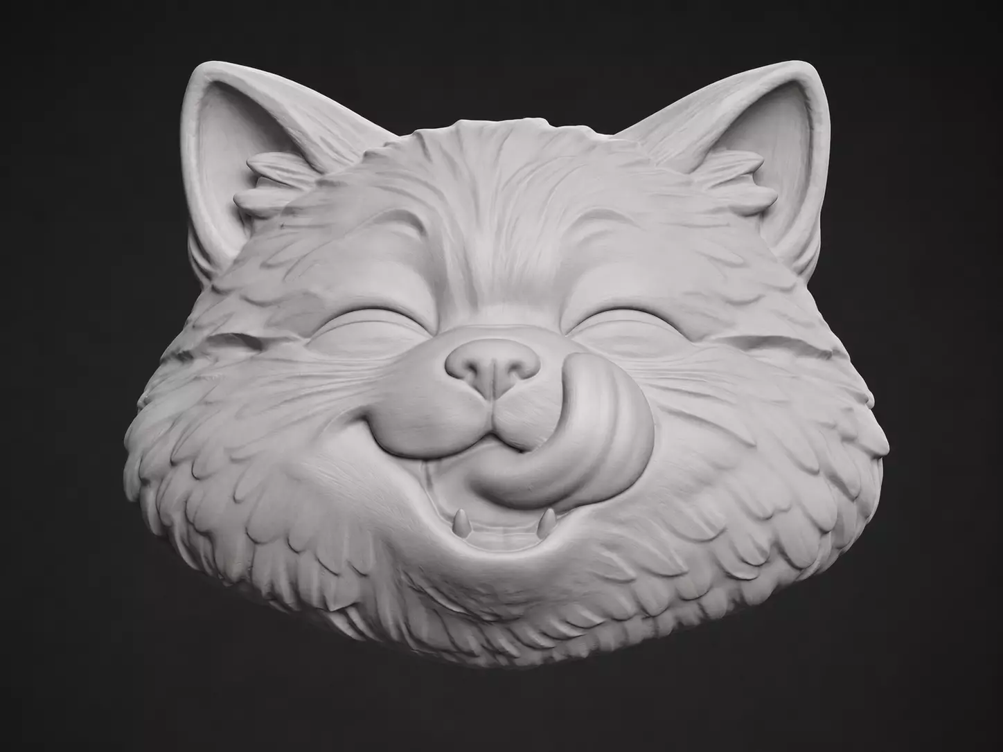 Playful Cat Face Relief 3D print model
