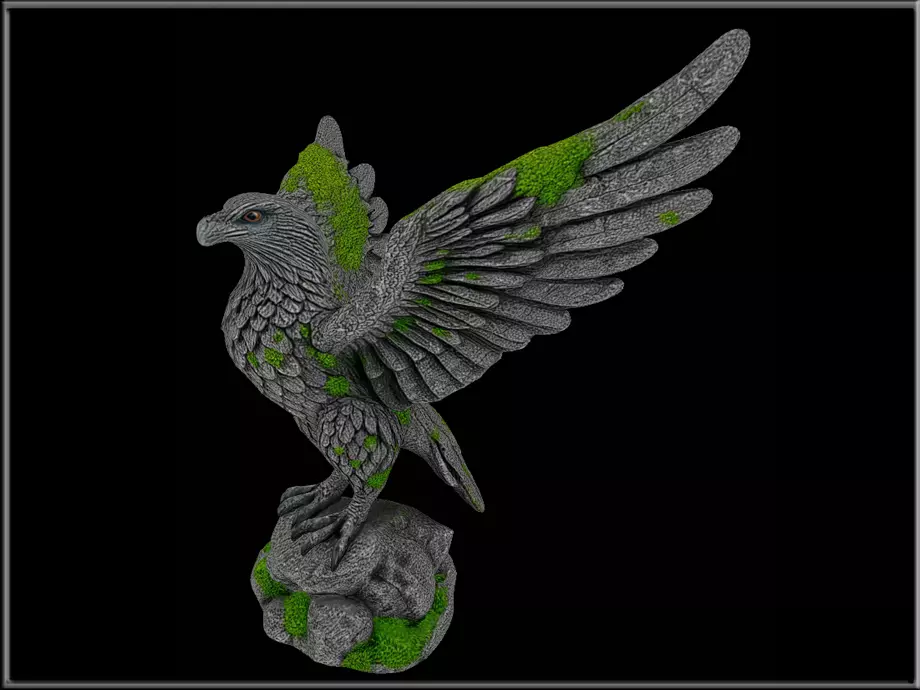 Mossy Eagle Stone Statue Low-poly 3D model
