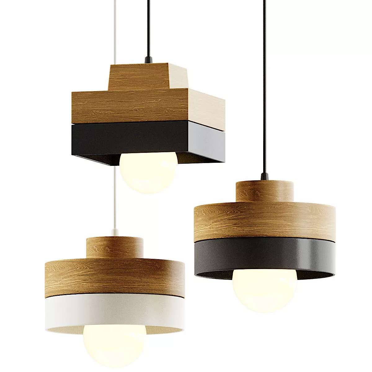 Modern wooden pendant light 3D model