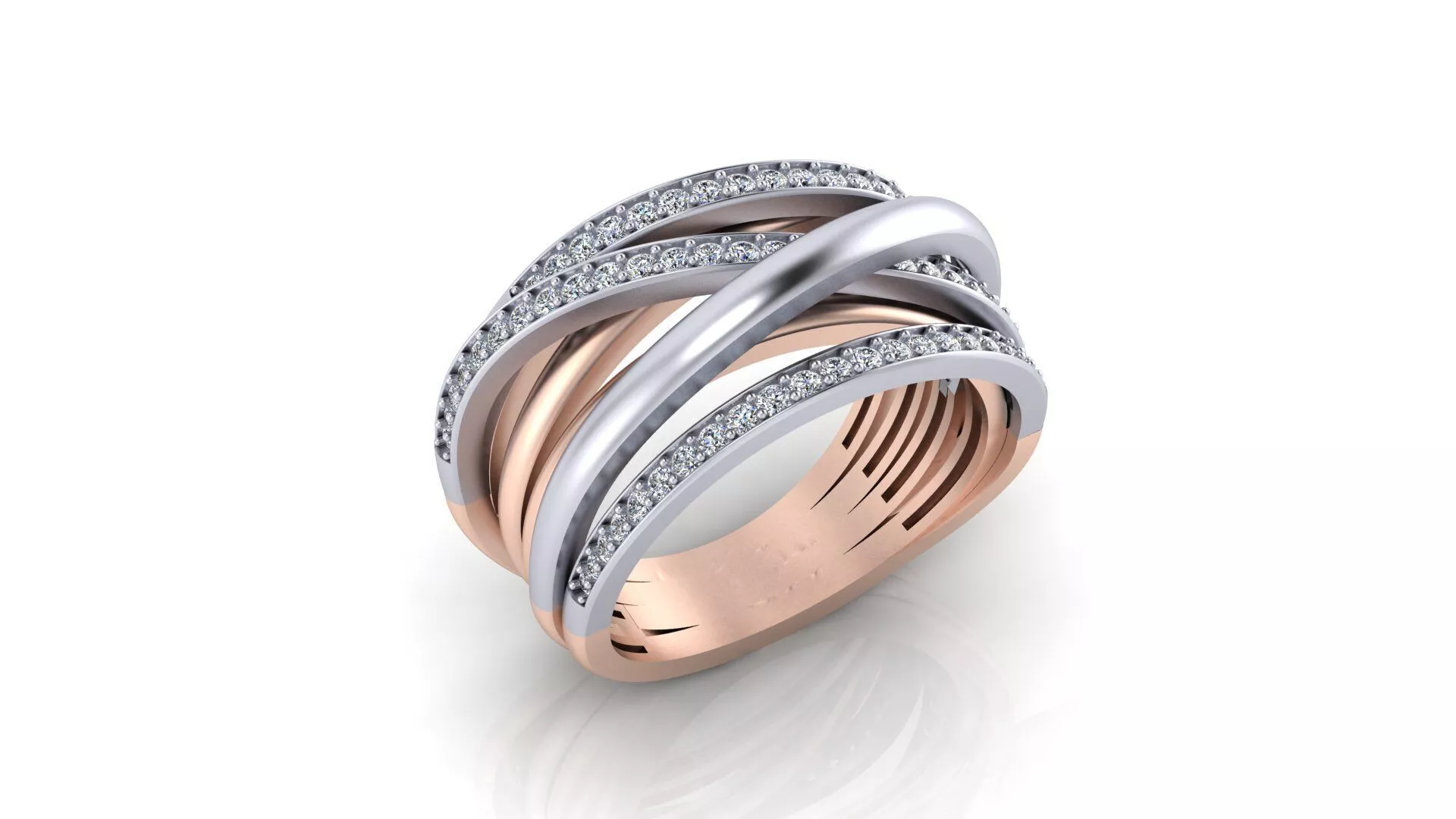 Multi Layer Crossover Pave Diamond Ring 3D Print Model 3D print model