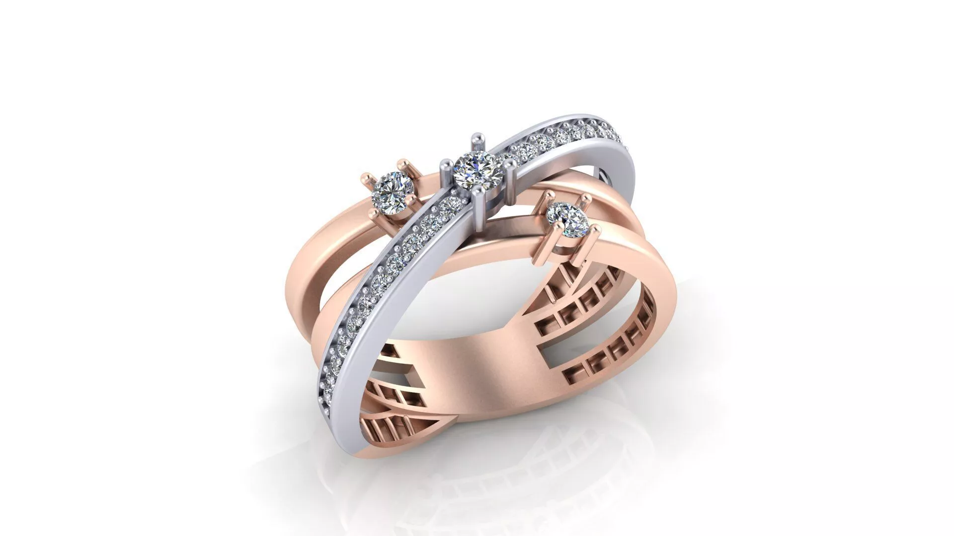 Three Stone Diamond Crossover Ring 3D CAD Model 3D print model