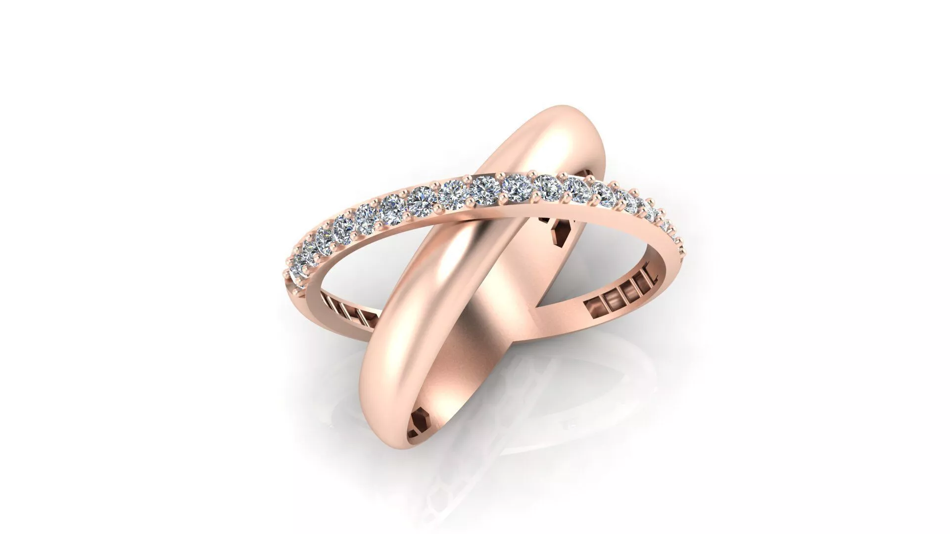 Elegant Crossover Diamond Ring 3D Print Model 3D print model