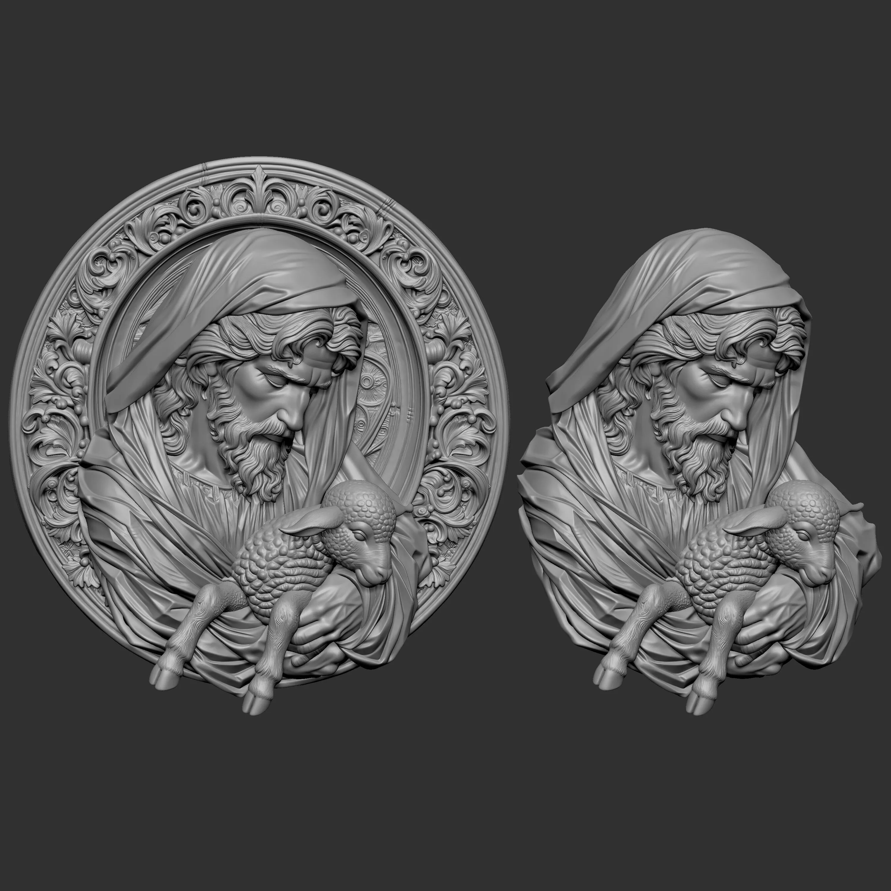 Jesus Christ as the Good Shepherd holding a lamb 3D print model