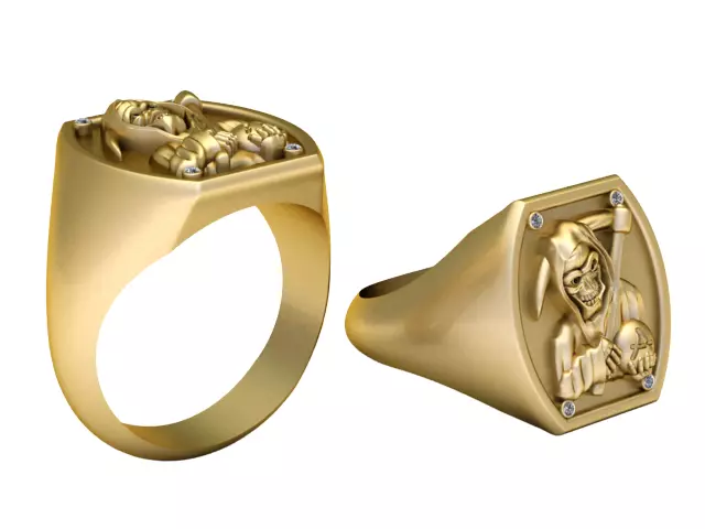 Grim Reaper Gold Signet Ring 3D print model