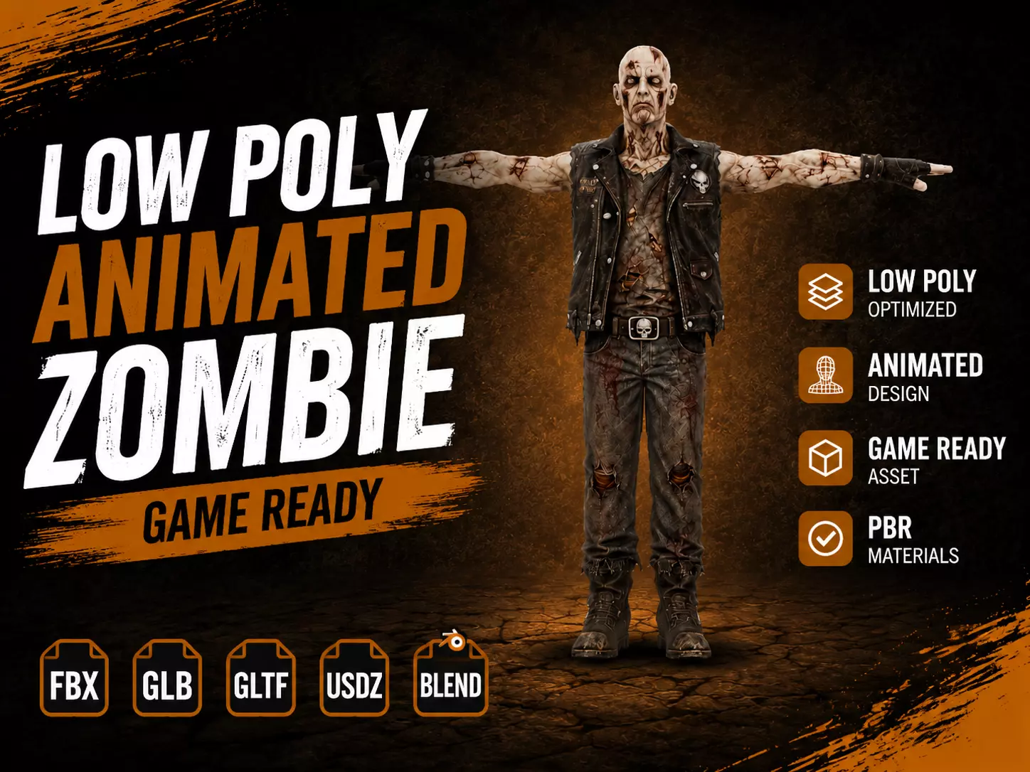 Animated Biker Zombie Game Ready 12 Animations Low-poly 3D model