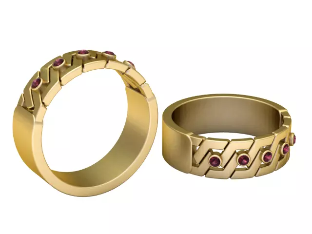 Ruby Geometric Gold Band Ring 3D print model