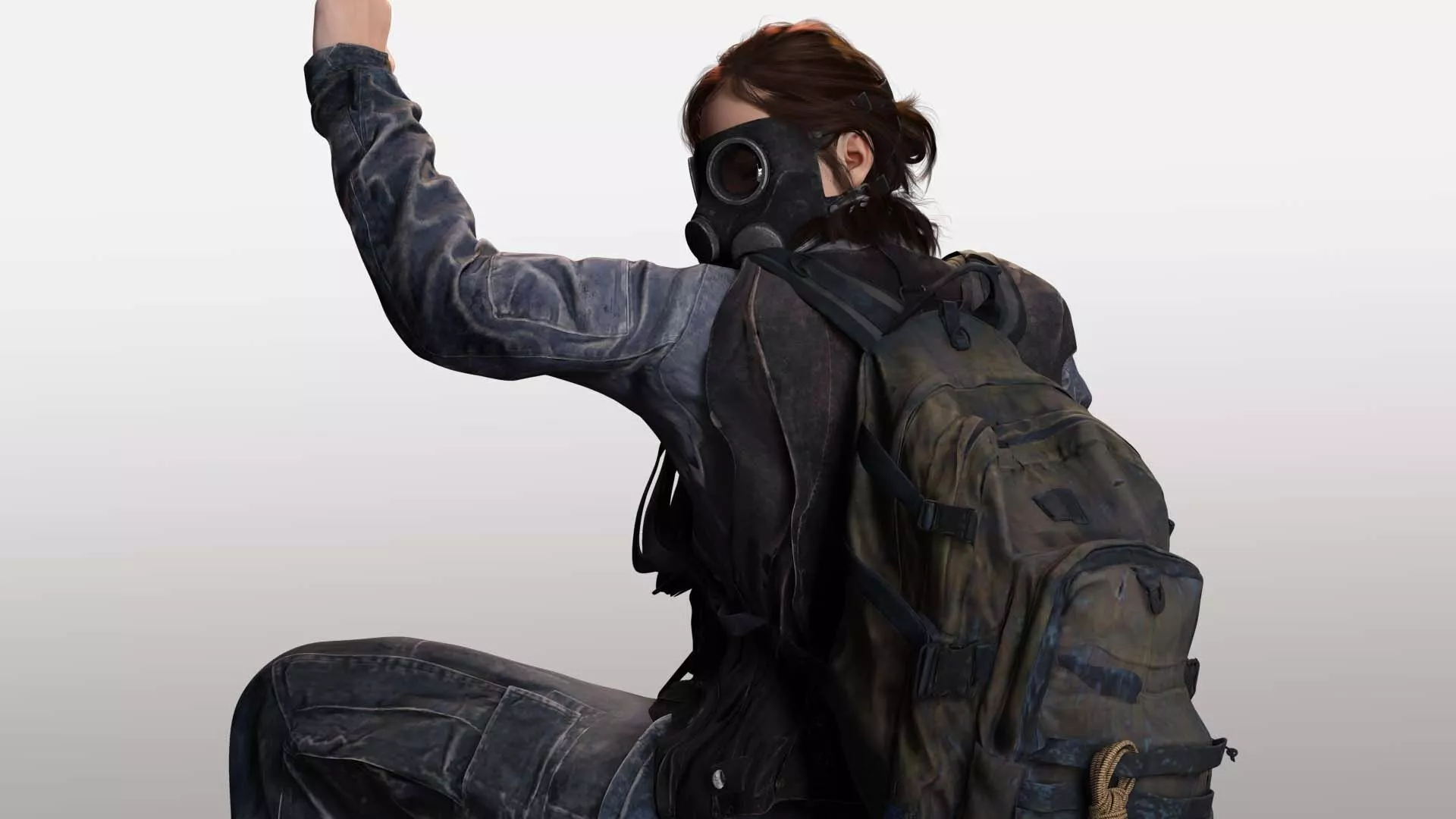 Tactical Survival Woman with Gas Mask Game Ready Character Low-poly 3D model