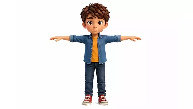 Stylized Cartoon Boy Character Rigged Animated 3D Model