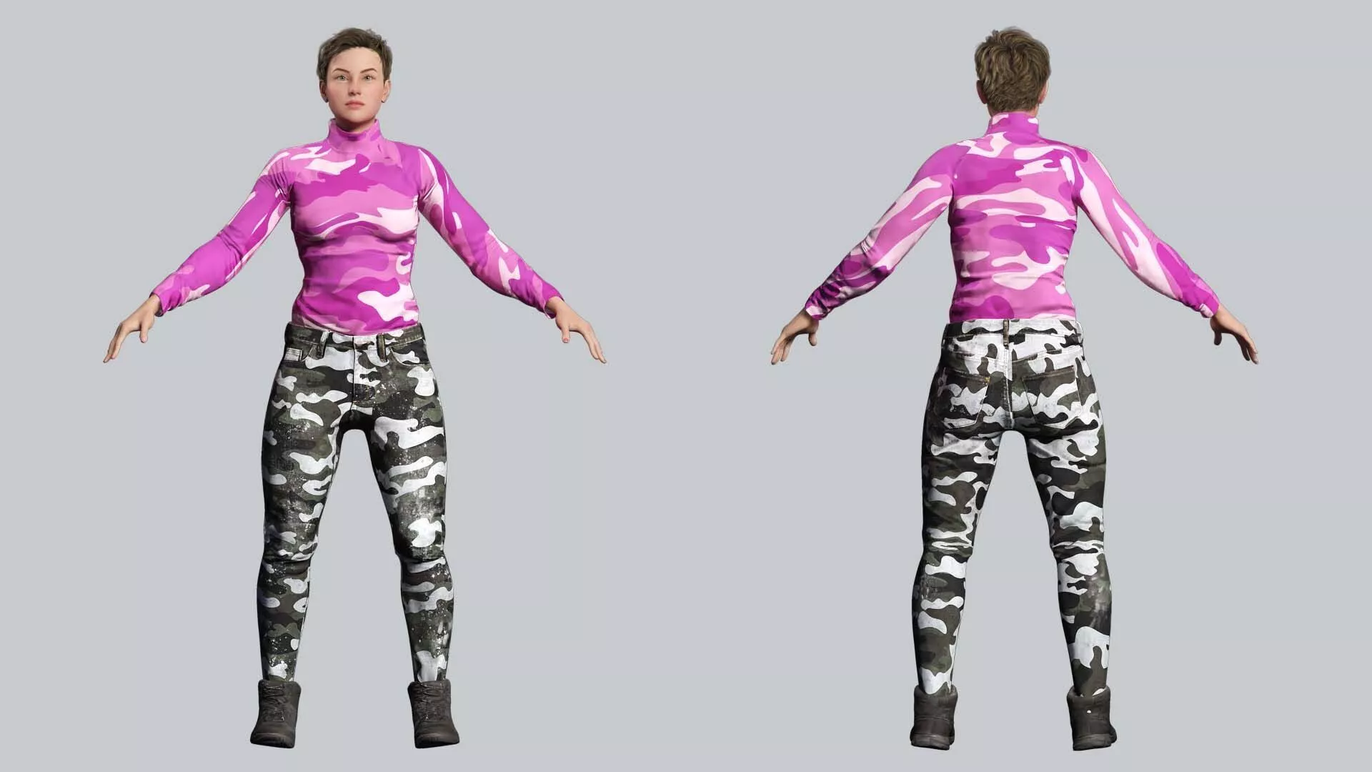 Woman in Pink Camouflage Outfit Game Ready Character Low-poly 3D model